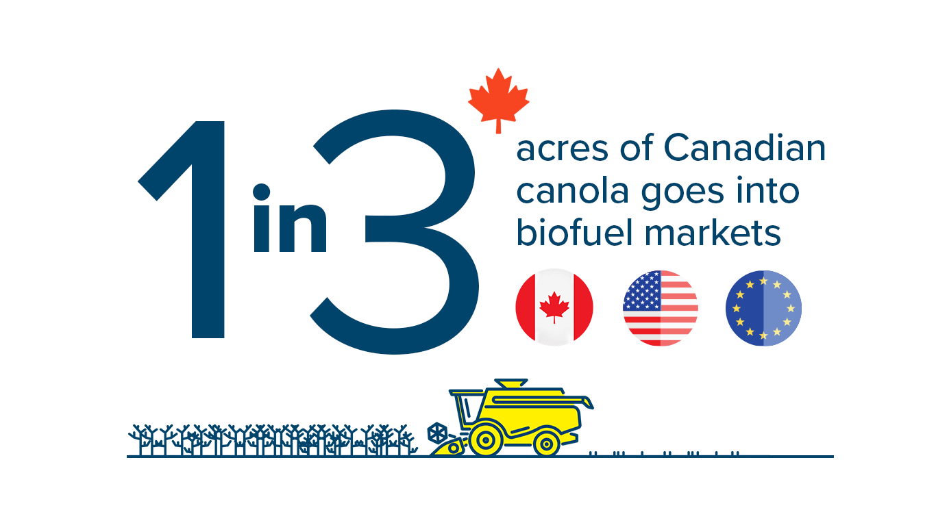 1 in 3 acres of Canadian canola goes into biofuels markets in Canada, the U.S. or the EU